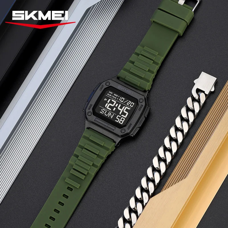 Montre digitale homme sport avec alarme et LED