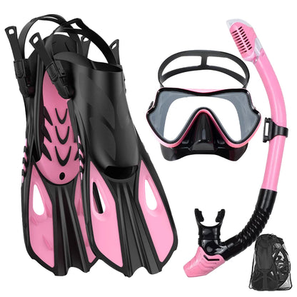 Set de Snorkeling 3-en-1 JoyMaySun – Masque Panoramique, Tuba Dry Top, Palmes Courtes et Sac de Transport - BLACKBEARD OUTDOOR INDUSTRIES