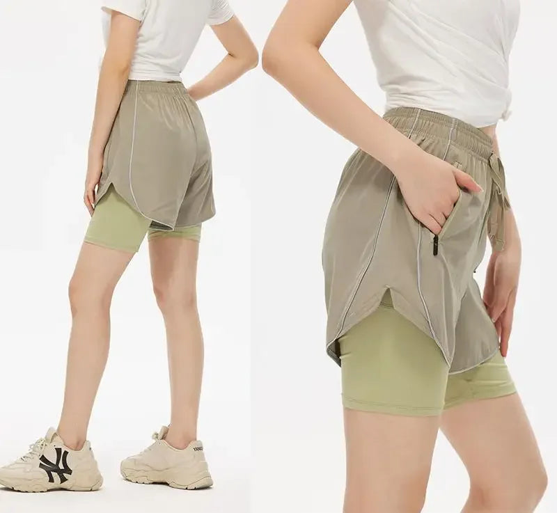 Shorts de Sport Femme 2-en-1 Taille Haute - Séchage rapide • Poche zippée • Confort anti-exposition - BLACKBEARD OUTDOOR INDUSTRIES