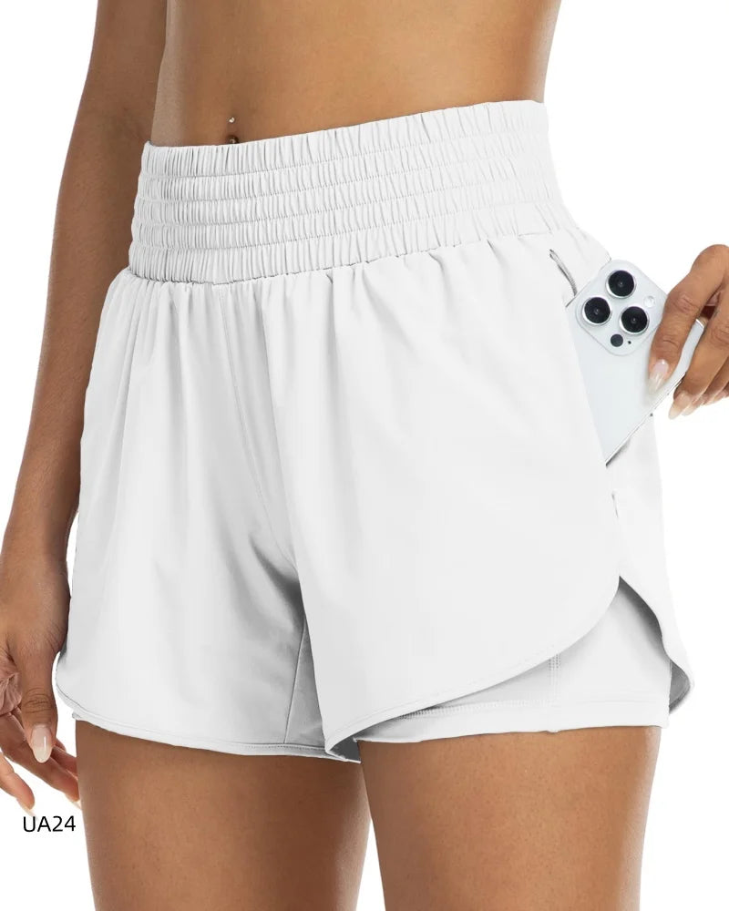 Short 2-en-1 Taille Haute Femme Séchage Rapide – Poche Zippée, Ceinture Élastique | Running, Gym, Yoga, Fitness | XS à XXL | 6 Coloris - BLACKBEARD OUTDOOR INDUSTRIES