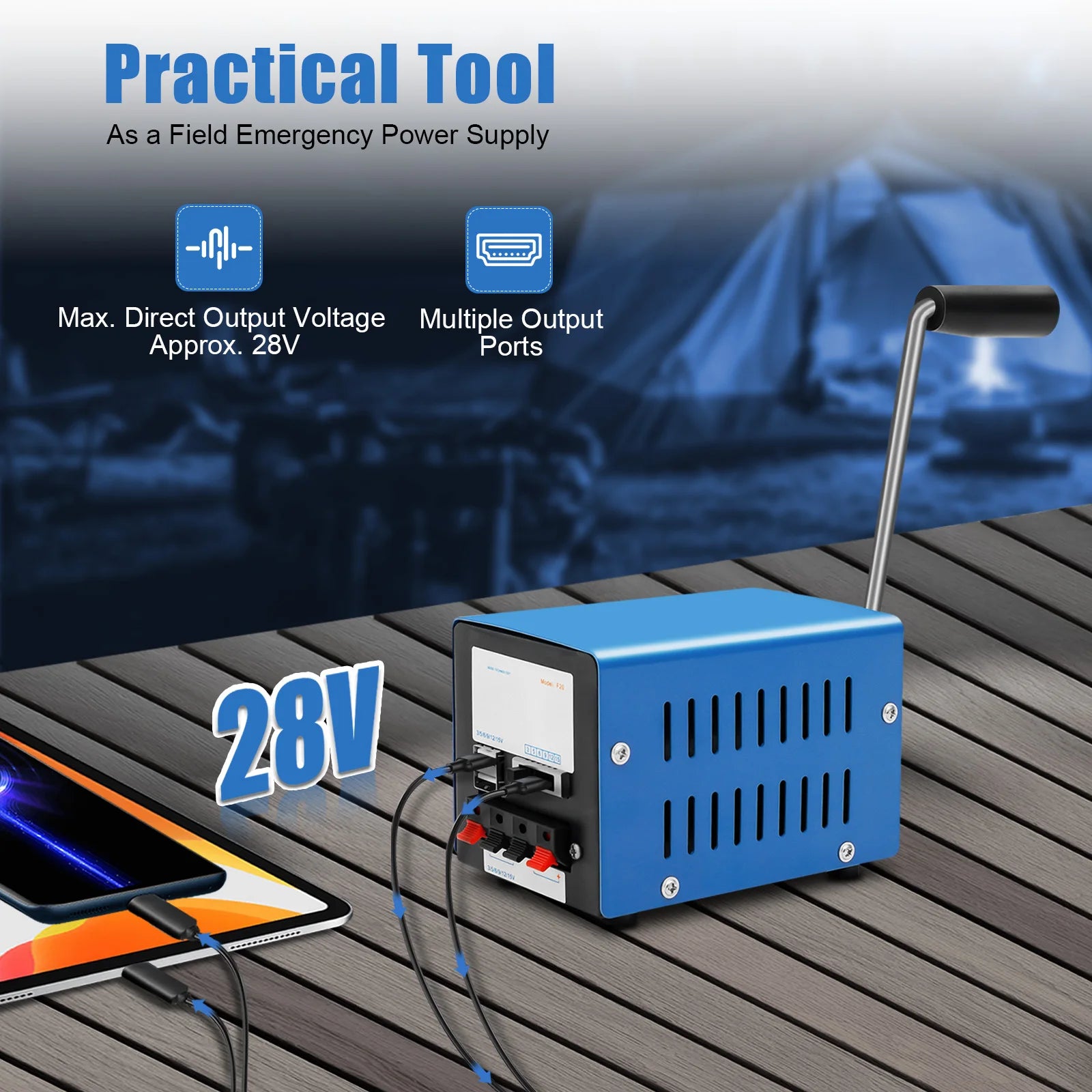 Générateur a manivelle portable 20W avec sortie USB 5V pour camping et urgences - BLACKBEARD OUTDOOR INDUSTRIES