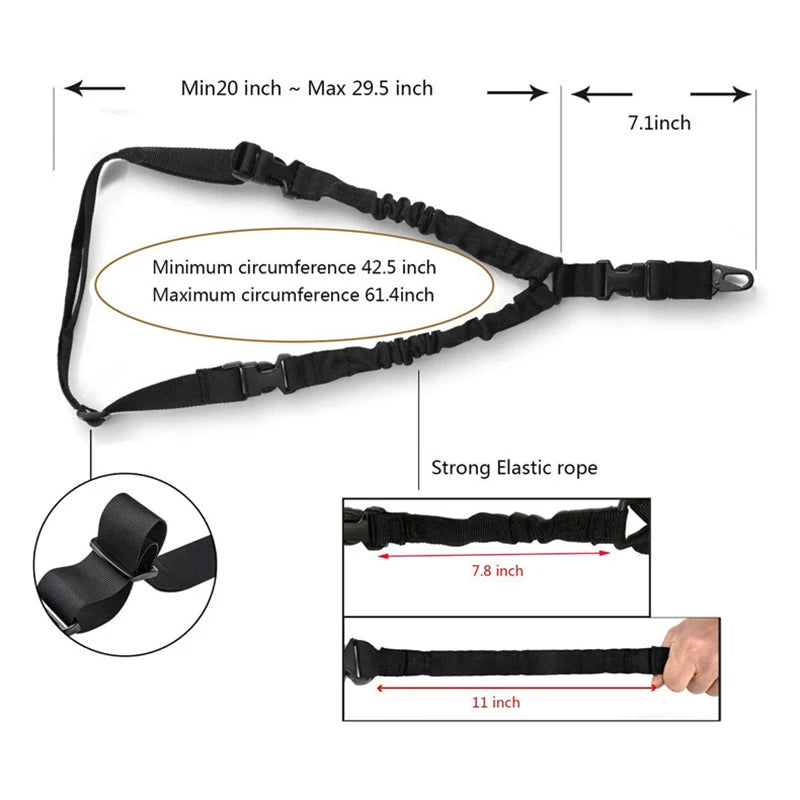 Sangle Tactique 3 Points Ajustable – Nylon Imperméable, Bungee Élastique | Fusil Airsoft & Chasse