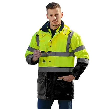 Veste de Sécurité Haute Visibilité EN471 ANSI/SEA 107 7-en-1 - Parka Imperméable et Coupe-Vent, Vêtement de Travail Réfléchissant, Manteau de Pluie Chaud et Résistant - BLACKBEARD OUTDOOR INDUSTRIES
