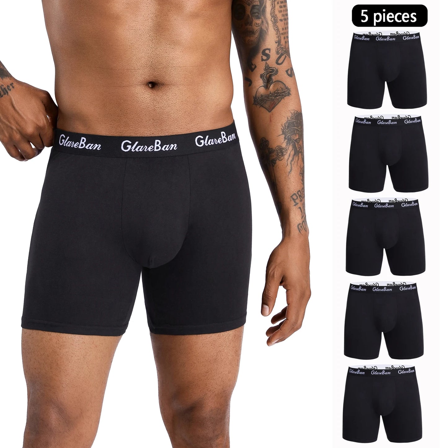 Lot de 5 Boxers Noirs Homme – Confort Mi-Long, Respirant & Moderne - BLACKBEARD OUTDOOR INDUSTRIES