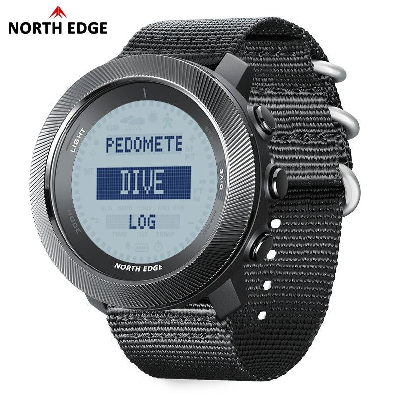 NORTH EDGE APACHE-D Montre Digitale Sportive pour Homme - Montre de Plongée, Outdoor, 100M Étanchéité, Altimètre, Baromètre, Boussole BLACKBEARD OUTDOOR INDUSTRIES