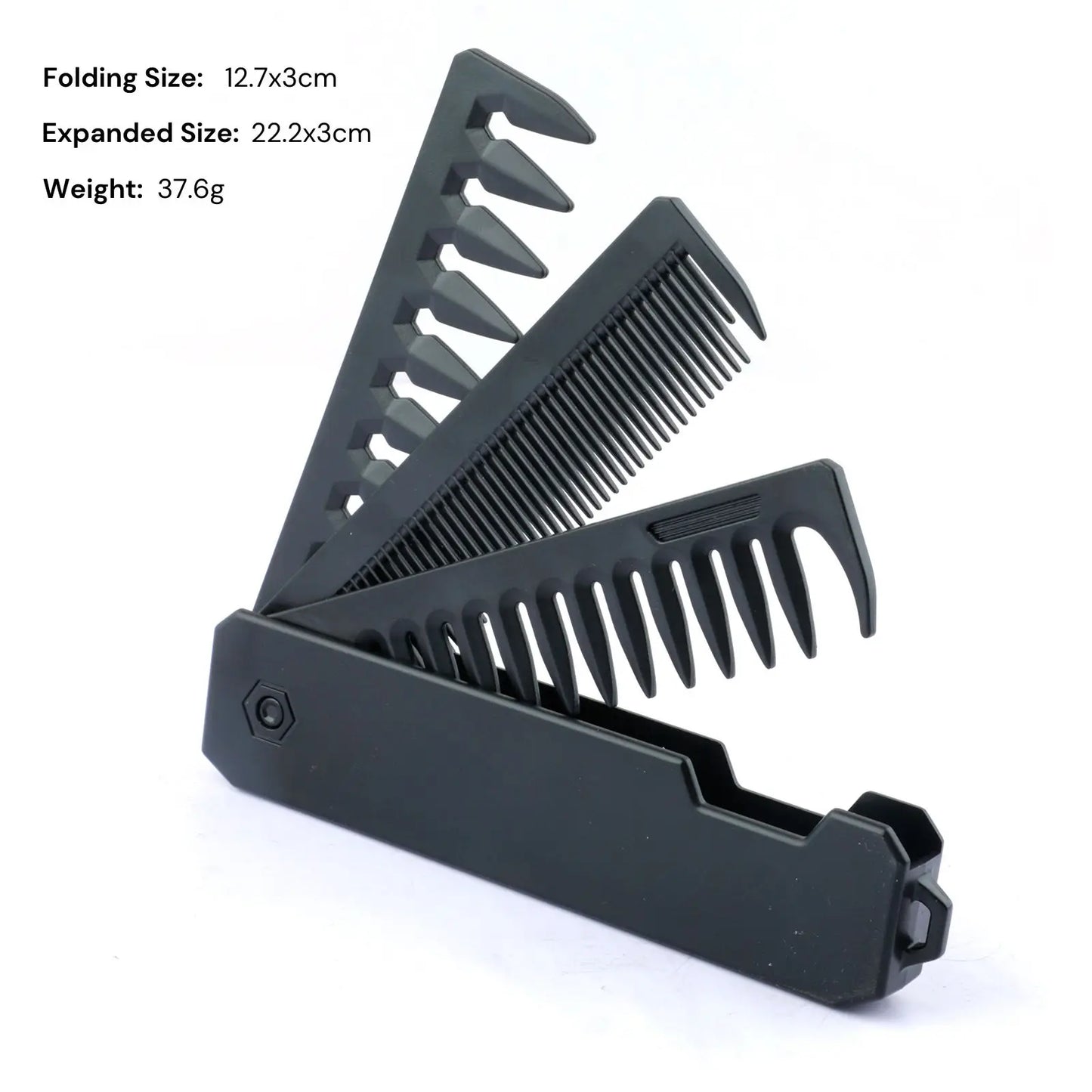 Peigne Pliable 2/3-en-1 Unisexe – Dents Larges & Denses, Barbe & Coiffure, Antistatique