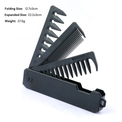 Peigne Pliable 2/3-en-1 Unisexe – Dents Larges & Denses, Barbe & Coiffure, Antistatique