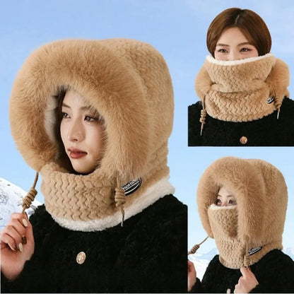 Bonnet Femme Thermique avec Écharpe Intégrée - Protection Oreilles et Cou Hiver