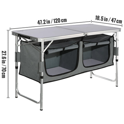 Table Cuisine Camping Pliante SucceBuy Aluminium – Plan de Travail MDF, Rangement, Pare-Vent | BBQ, Pique-Nique, Van | Gris, Marron, Noir