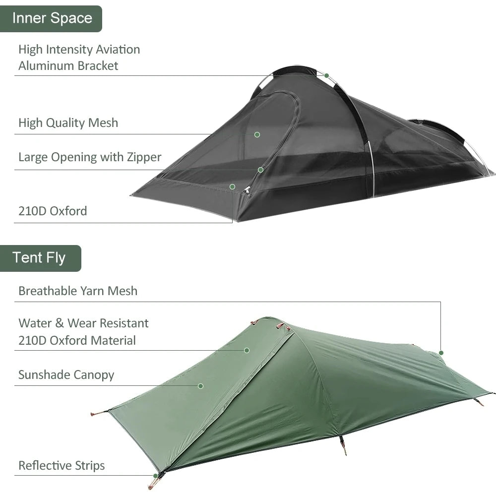 Tente Bivy Ultralight 1 Personne – Imperméable, Coupe-Vent, 3 Saisons