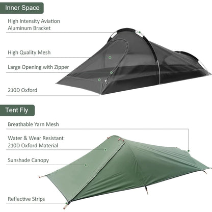 Tente Bivy Ultralight 1 Personne – Imperméable, Coupe-Vent, 3 Saisons