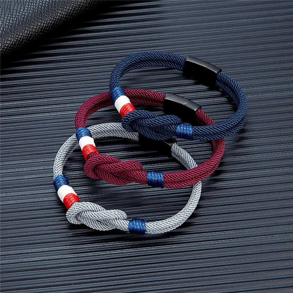 Bracelet Tressé Square Knot en Acier Inoxydable - France Flag Couple Jewelry BLACKBEARD OUTDOOR INDUSTRIES