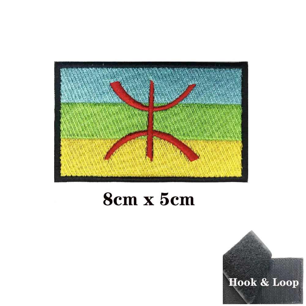 Patch Drapeau Berbère Afrique du Nord Brodé – 8×5 cm | Thermocollant ou Hook & Loop | Brassard, Veste, Sac, Équipement Militaire - BLACKBEARD OUTDOOR INDUSTRIES