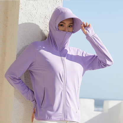 T-Shirt Anti-UV SPF 50+ Femme Manches Longues – Capuche Détachable, Séchage Rapide