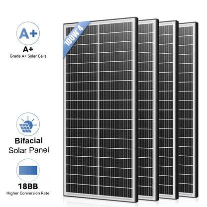 Panneaux solaires monocrystallins 400W RVPOZWER à double face, 25,5% rendement avec cellules 18BB pour toiture résidentielle - BLACKBEARD OUTDOOR INDUSTRIES
