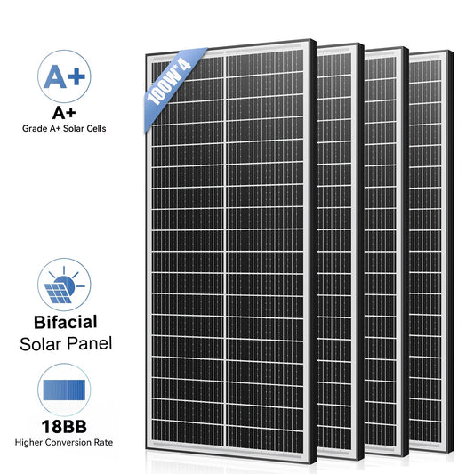 Panneaux solaires monocrystallins 400W RVPOZWER à double face, 25,5% rendement avec cellules 18BB pour toiture résidentielle - BLACKBEARD OUTDOOR INDUSTRIES