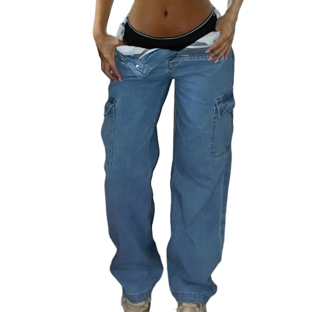 Pantalon cargo femme taille haute multi-poches