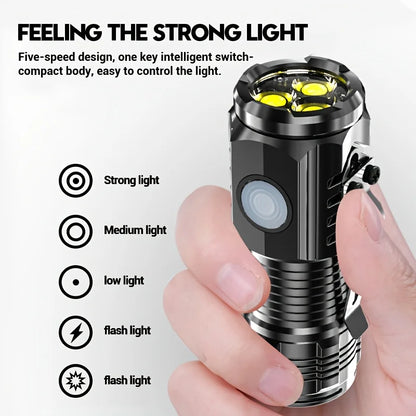Mini Lampe Torche LED – 3 LEDs Triple Puce, 5 Modes, Rechargeable USB-C, Étanche EDC