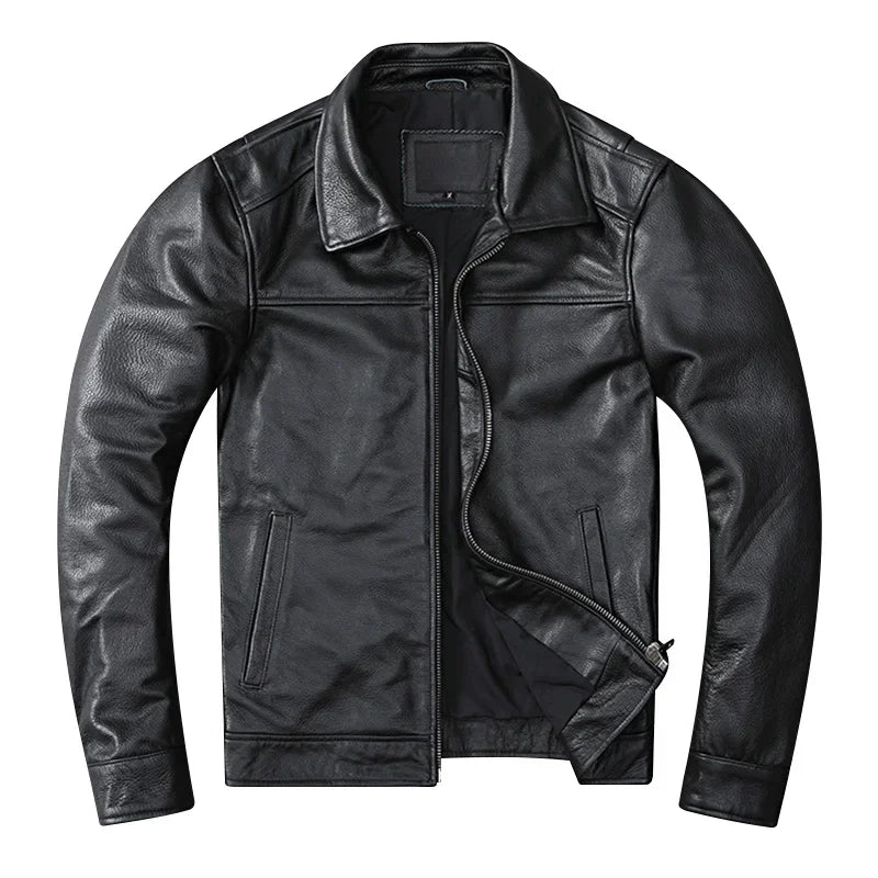 Blouson en Cuir de Vache Véritable Homme — Coupe Slim Casual | Noir & Marron | S à 6XL - BLACKBEARD OUTDOOR INDUSTRIES