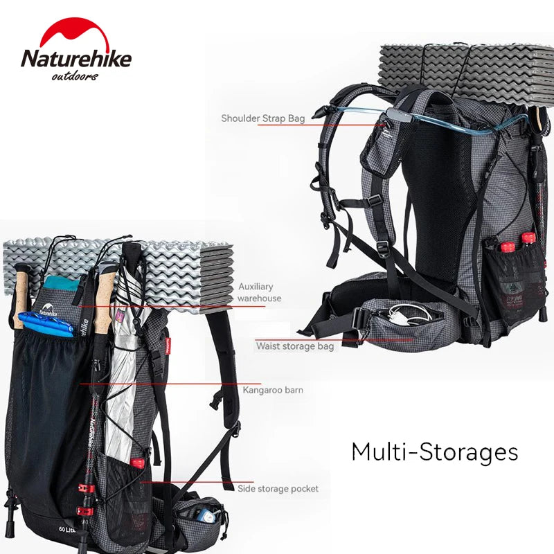 Naturehike Rock Series Sac à Dos Ultraléger 40L+5L / 60L+5L avec Armature – Imperméable, Grande Capacité, Camping et Randonnée avec Housse de Pluie - BLACKBEARD OUTDOOR INDUSTRIES