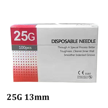 Aiguilles Ultra-fines Indolores 100 pcs – 25G à 34G, 1,5 à 25 mm – Seringue Transparente Embout Capuchon – Beauté & Médical