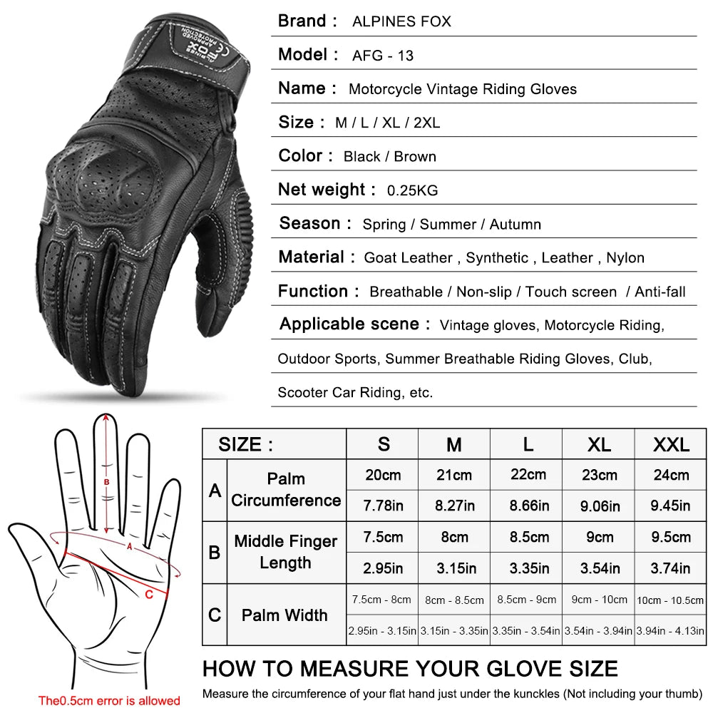 Gants Moto Cuir Rétro Homme Femme – Homologués CE, Écran Tactile, Taille M à XXL