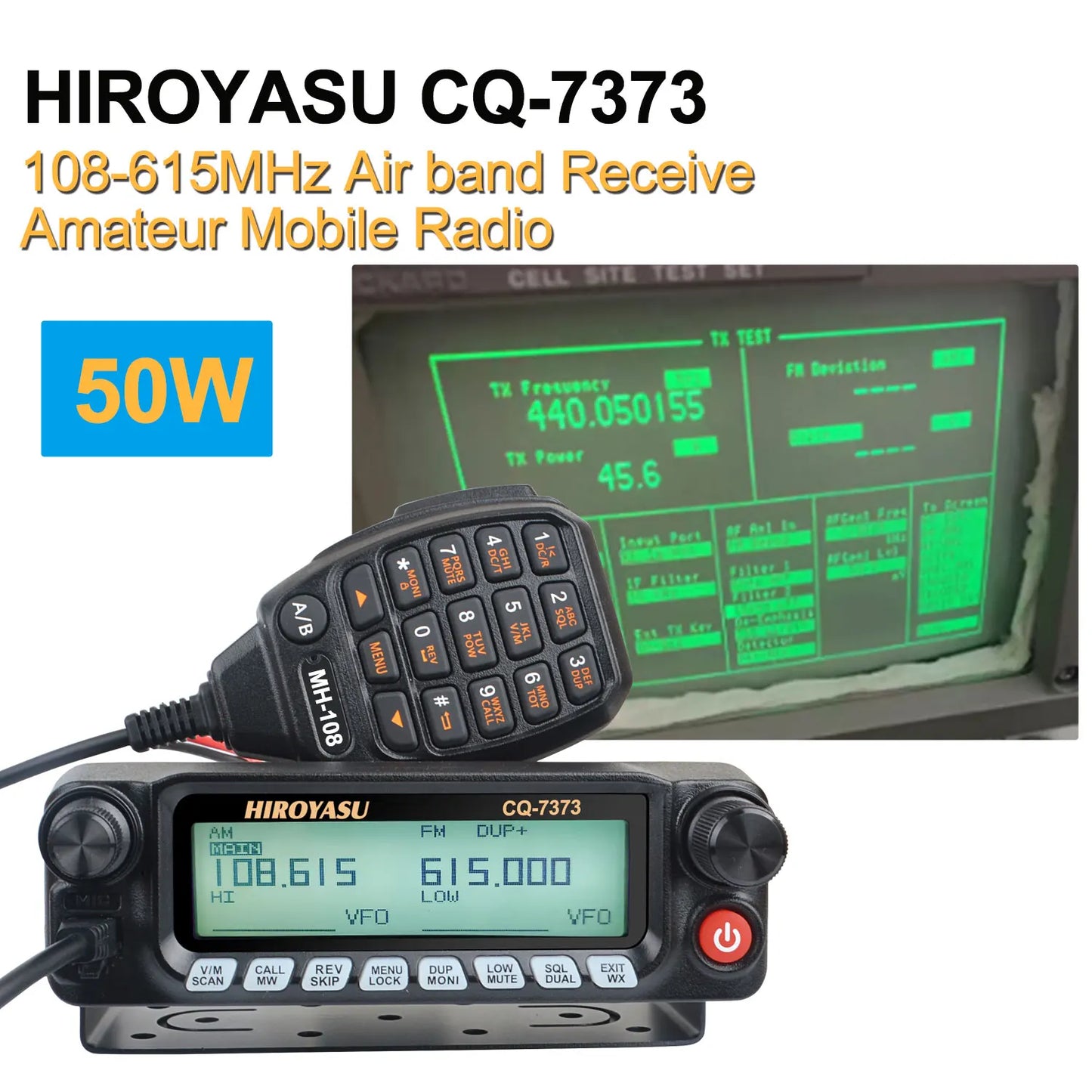 Radio Mobile VHF/UHF HIROYASU CQ-7373 – 50W, 8 Bandes RX, 1000 Canaux, Panneau Détachable, Radio Amateur