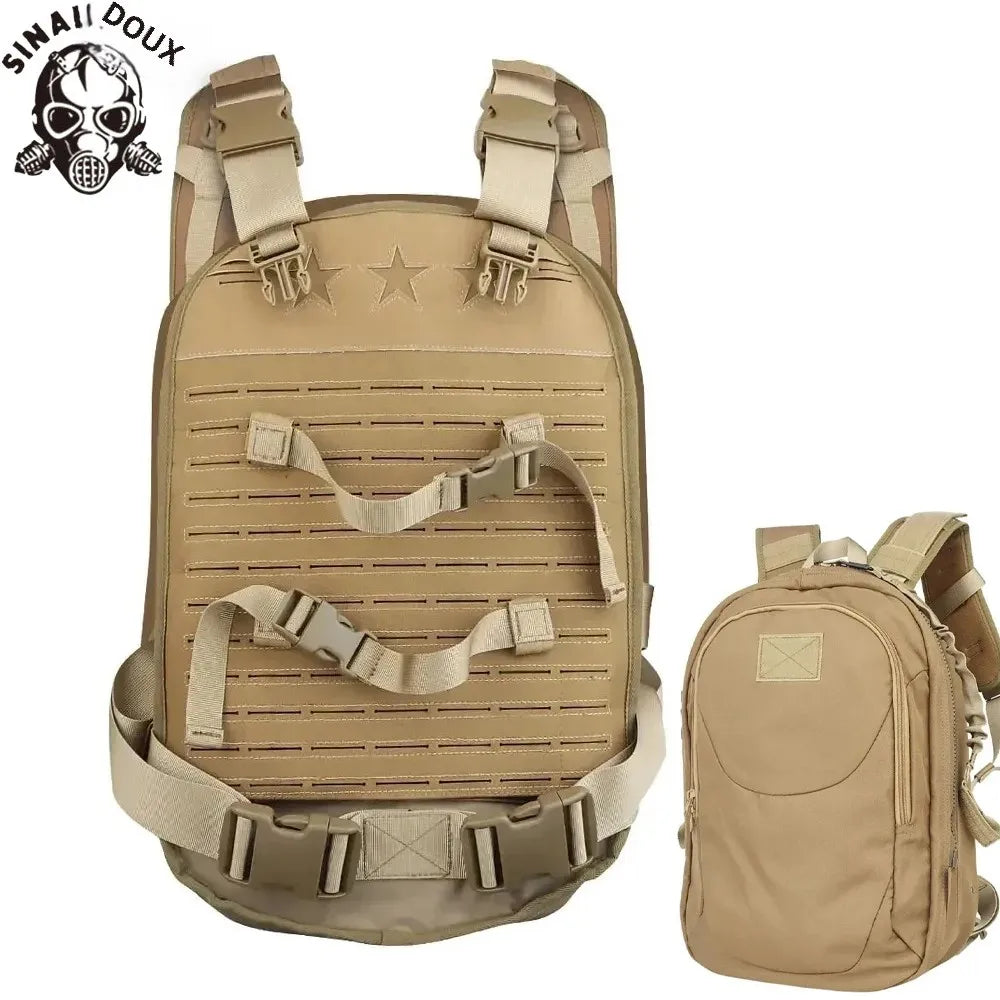 SINAIRSOFT sac à dos porte plaque 2‑en‑1 – se transforme en gilet tactique en secondes, tissu Oxford résistant, libération rapide (Noir/Dark Earth) - BLACKBEARD OUTDOOR INDUSTRIES