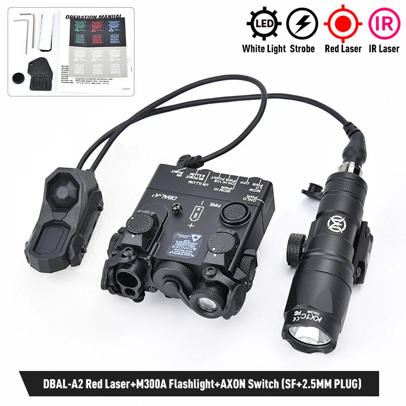 WADSN DBAL-A2 – Combo Laser IR / Rouge / Vert / Bleu + Lampe M300 / M600 + Switch AXON, Rail 20mm