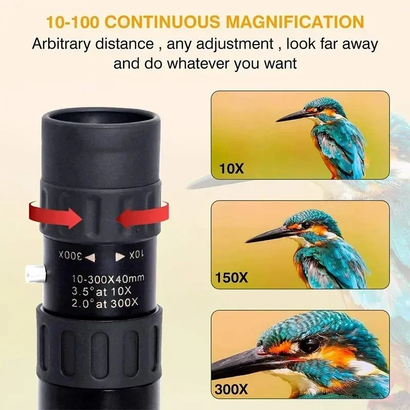 Monoculaire Tactique 10-300x Zoom HD — Télescope Portable Longue Portée Chasse Surveillance - BLACKBEARD OUTDOOR INDUSTRIES