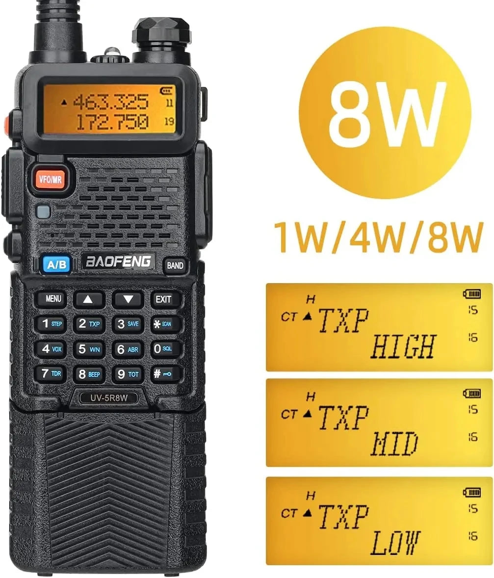 Baofeng UV-5R 8W – Talkie-Walkie Bi-Bande VHF/UHF, Batterie 3800mAh, Charge Type-C - BLACKBEARD OUTDOOR INDUSTRIES