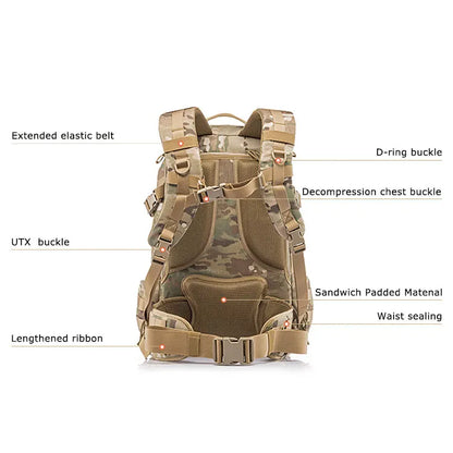 Sac à Dos Tactique Yakeda KF-007 45-50L Nylon 1000D – Camouflage ATFG, CP, BK, GN, TAN | Randonnée, Airsoft, Escalade