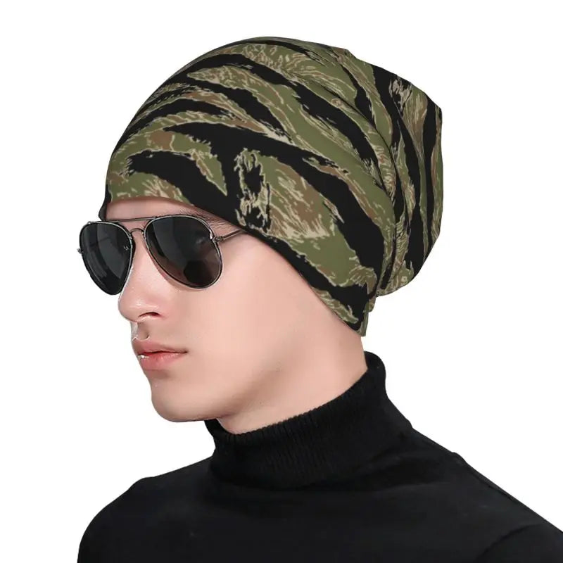 Bonnet Camouflage Militaire Tiger Stripe – Tricot Chaud Unisexe Automne Hiver