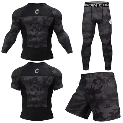 Ensemble Compression MMA BJJ Homme — Rashguard + Short Séchage Rapide | Boxe, Muay Thai, Grappling | M à XXL - BLACKBEARD OUTDOOR INDUSTRIES