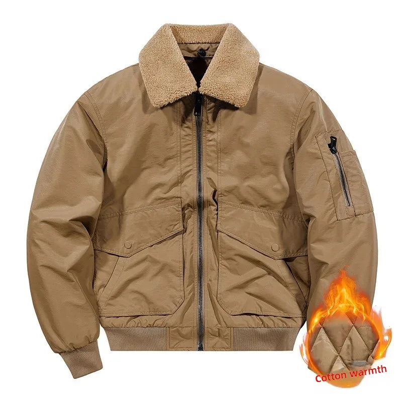 Men's Casual Thickened Cotton Jacket Removable Fur Collar Autumn Winter Warm Stand Collar Looseness Style Chinese Origin BLACKBEARD OUTDOOR INDUSTRIES