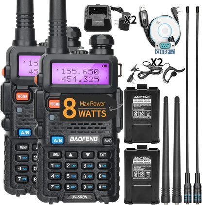 BAOFENG UV-5R 8W – Talkie-Walkie Double Bande VHF/UHF, 128 Canaux, Portée 10 km