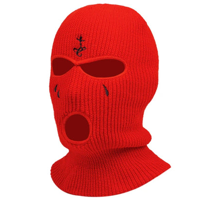 Cagoule à motifs brodés, masque chaud 3 trous pour l’hiver
