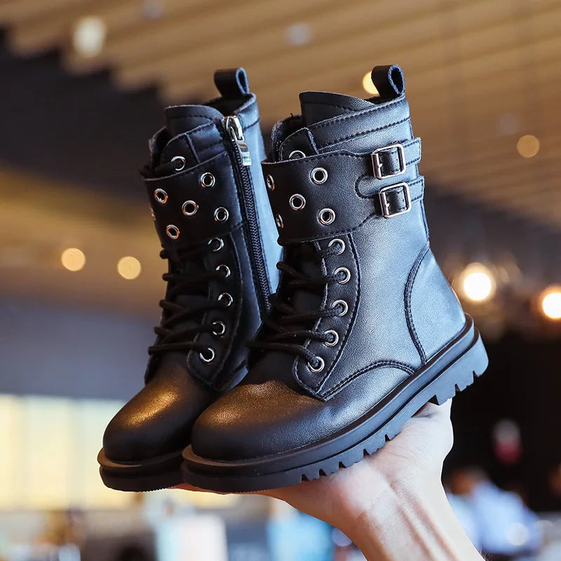 Bottines Enfant Cuir Style Britannique – Zip Latéral Antidérapantes Unisexe EU 21-37