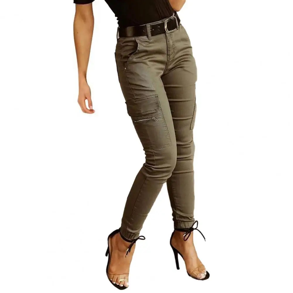 Pantalon Cargo Femme Multi-Poches Coton – Taille Mi-Haute, Coupe Slim, 5 Coloris