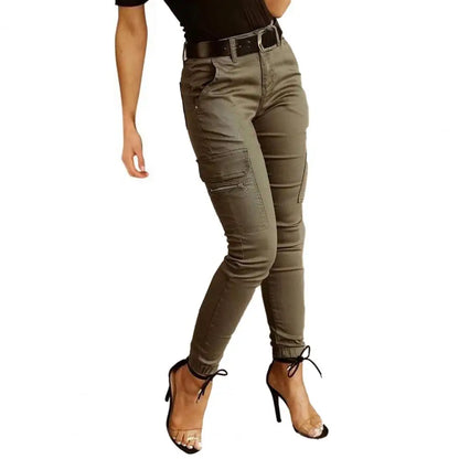 Pantalon Cargo Femme Multi-Poches Coton – Taille Mi-Haute, Coupe Slim, 5 Coloris