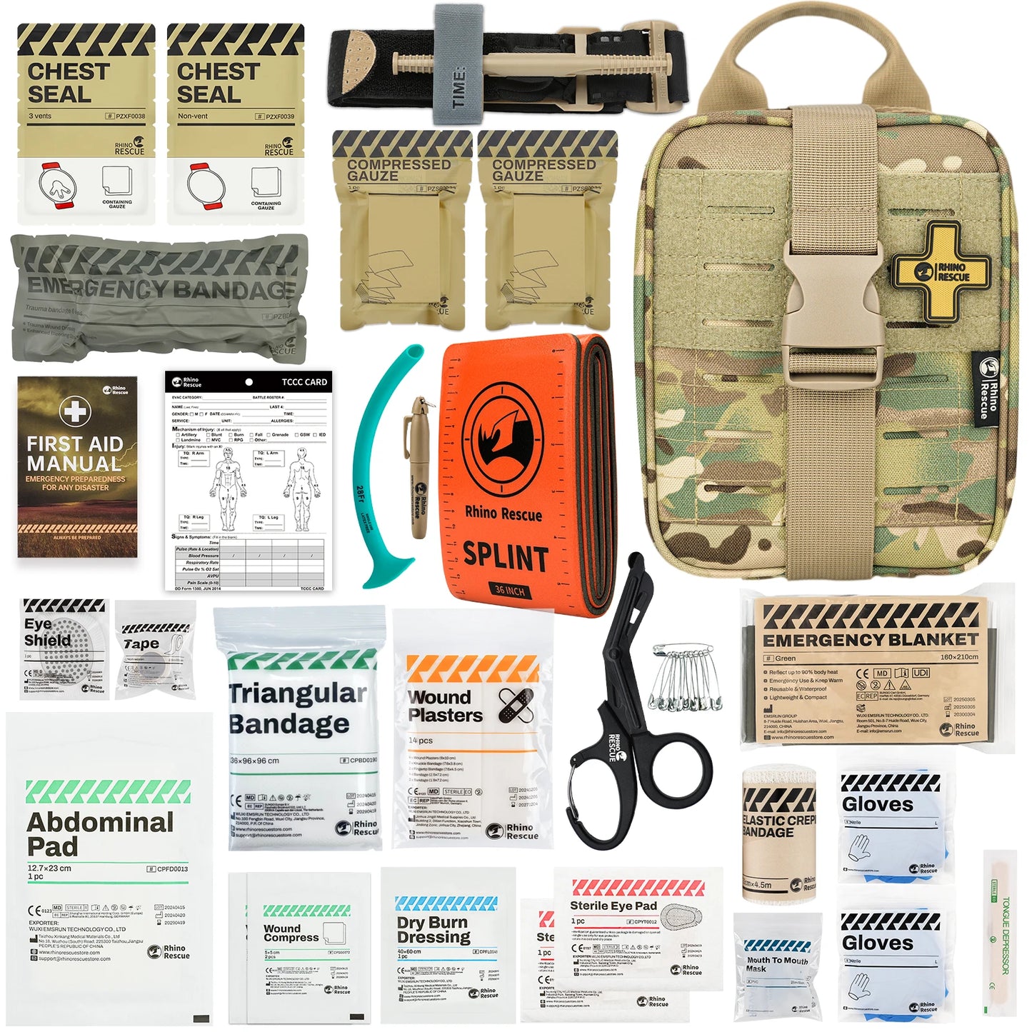 RHINO RESCUE SE IFAK – Kit Trauma Complet 25+ Pièces, Poche Tactique Premiers Secours