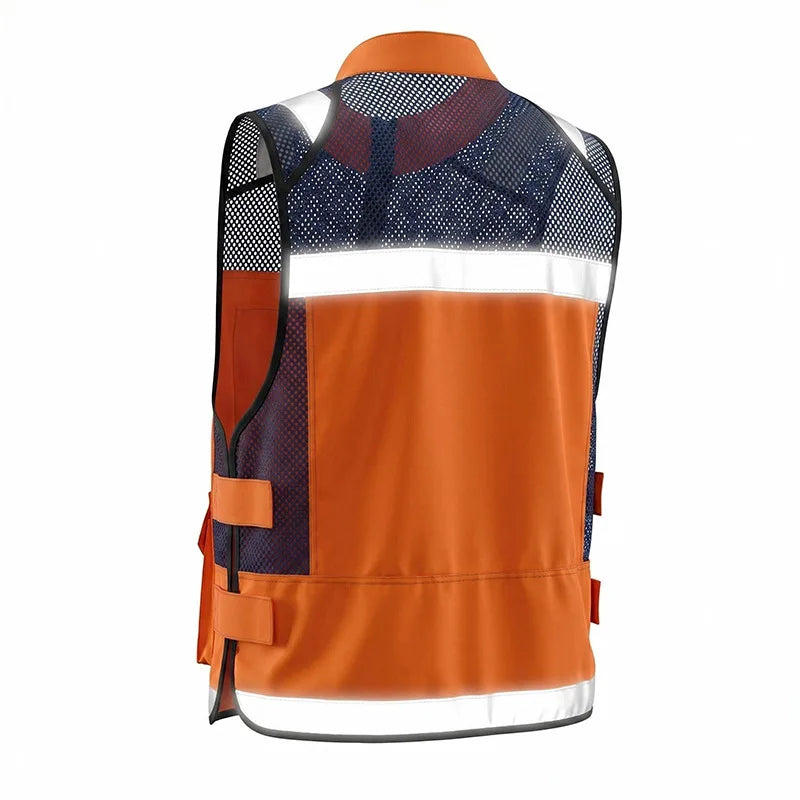 Gilet de sécurité orange réfléchissant multipoches pour homme