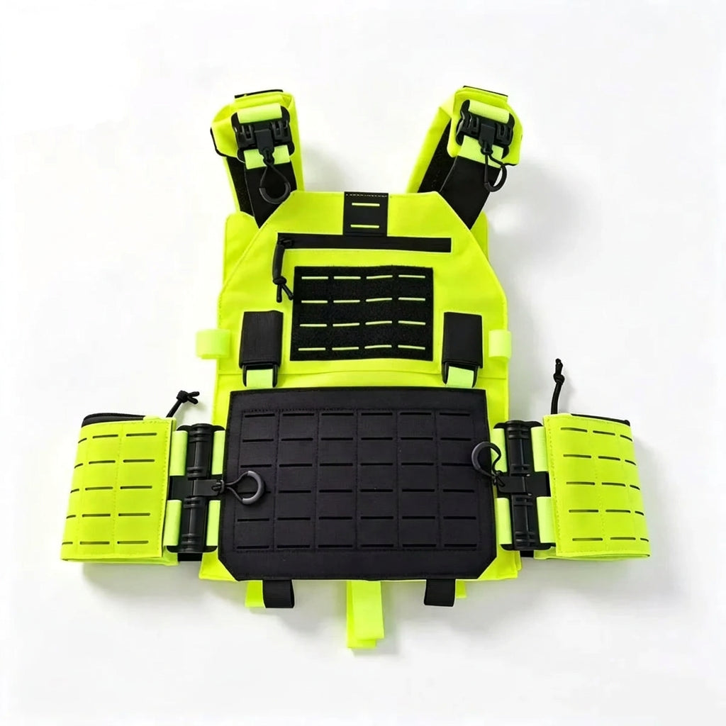 Porte-plaque tactique jaune fluo MOLLE pour sécurité privée, léger, dégagement rapide