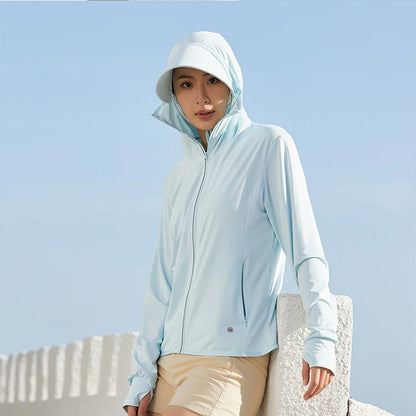 T-Shirt Anti-UV SPF 50+ Femme Manches Longues – Capuche Détachable, Séchage Rapide