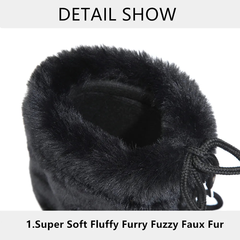 2025 Winter Snow Boots Women Ski Boots Luxury Fluffy Furry Fur Boots Female Rivets Warm Waterproof Platform Black Cotton Boots BLACKBEARD OUTDOOR INDUSTRIES