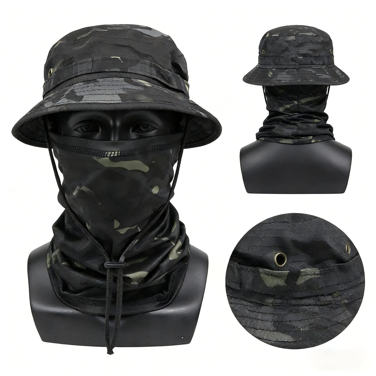 Bob Tactique Camouflage + Tour de Cou – Protection Solaire Outdoor Unisexe
