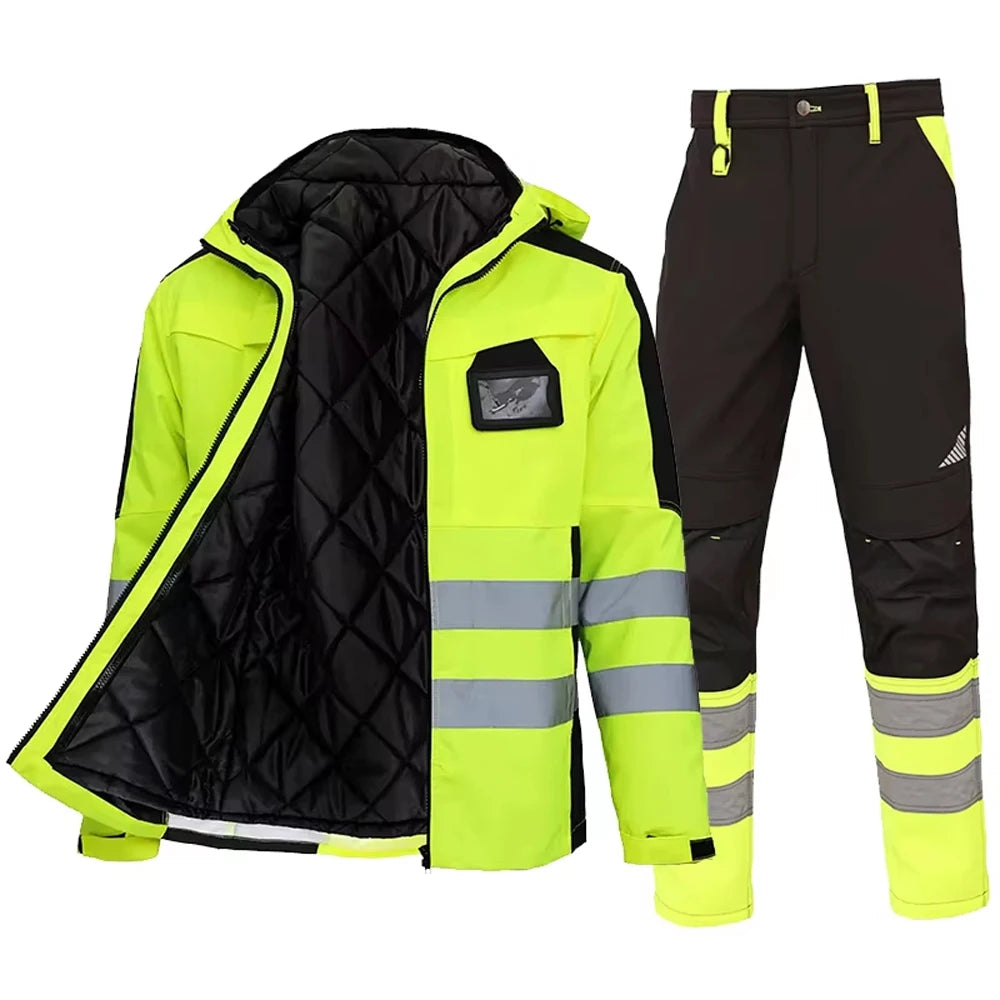 Veste et Combinaison Haute Visibilite Imperméable Bandes Reflechissantes – Tenue de Securite Professionnelle Hiver pour Agents de Securite, Gardiens et Personnel de Terrain (S a XXXL, Orange / Jaune)