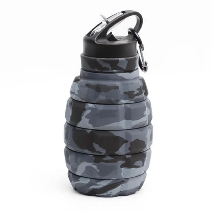 Gourde Silicone Pliable 580ml — Design Grenade Camouflage | Tactique & Outdoor | Rétractable | Sans BPA | 6 Styles Camouflage