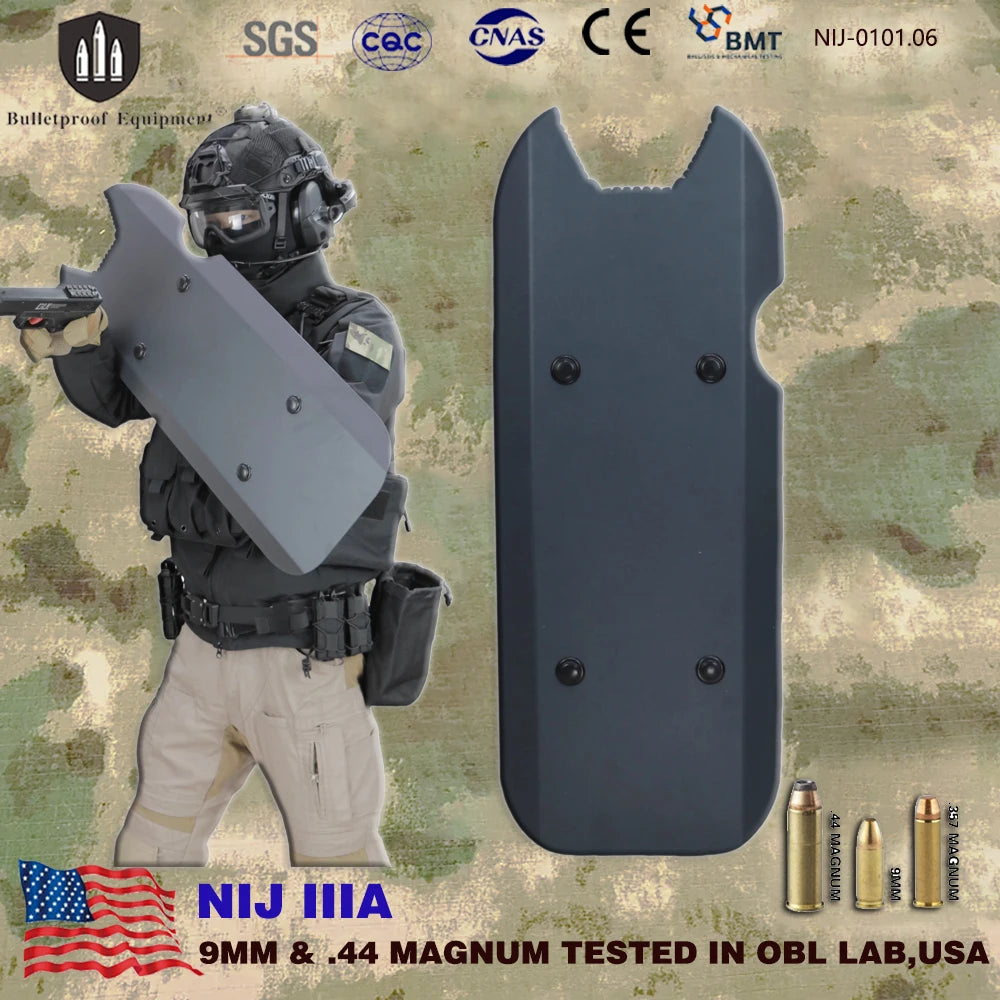 Bouclier Balistique Acier Blindé NIJ IIIA – 28,5 × 71 cm, .44 Mag, Certifié ISO - BLACKBEARD OUTDOOR INDUSTRIES