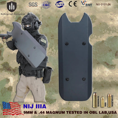 Bouclier Balistique Acier Blindé NIJ IIIA – 28,5 × 71 cm, .44 Mag, Certifié ISO
